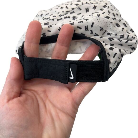 RARE Nike FeatherLight All Over Spellout Letters Black White Hat Cap - Picture 4 of 9